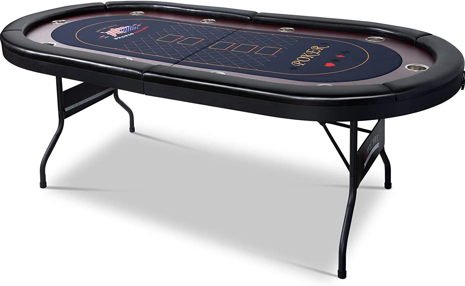 8 Player Foldable Poker Table, Texas Holdem Table, Folding Leisure Game Table, Portable Casino Table for Game Room with Padded Rails and Cup Holders (Brown, 71 Inch)