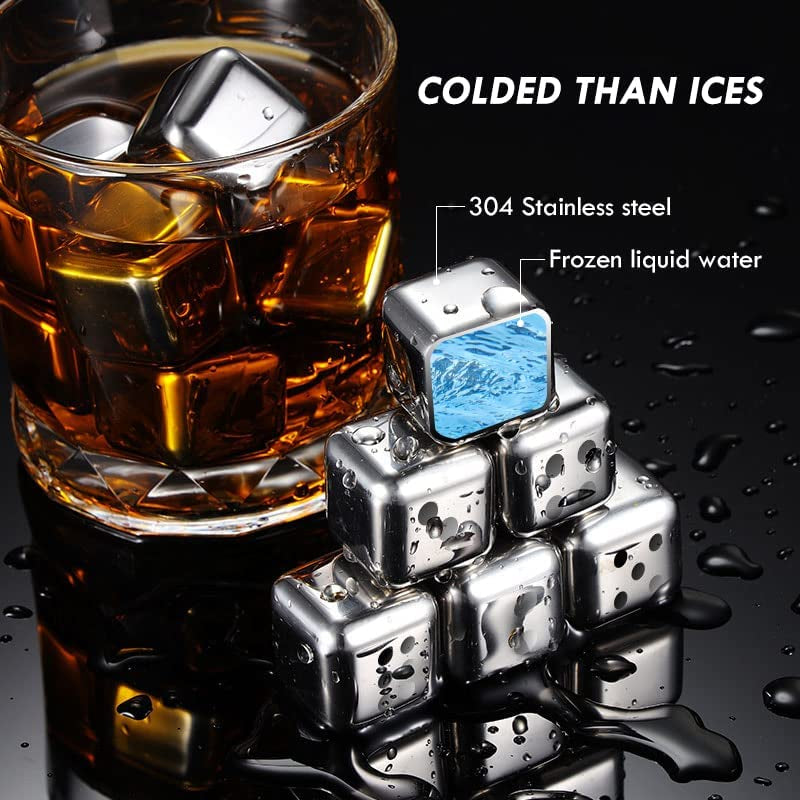 Whiskey Stones Gifts for Men Dad, Dice Reusable Ice Cube, Whiskey Stainless Steel Metal Ice Cubes, Cool Man Cave Gadgets, Unique Anniversary Birthday Gifts for Him Boyfriend Boss,Silver Set of 8
