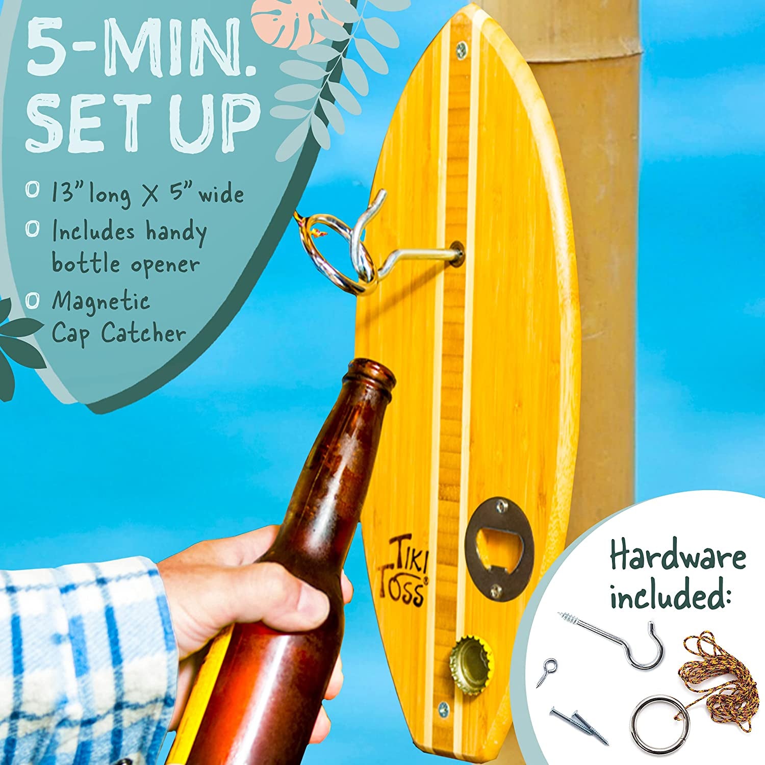 Ring Toss Game for Adults - 13 Inch Surfboard Edition - Hook and Ring Game for Outdoor & Indoor Use, Gifts for Dad, Husband & College Students