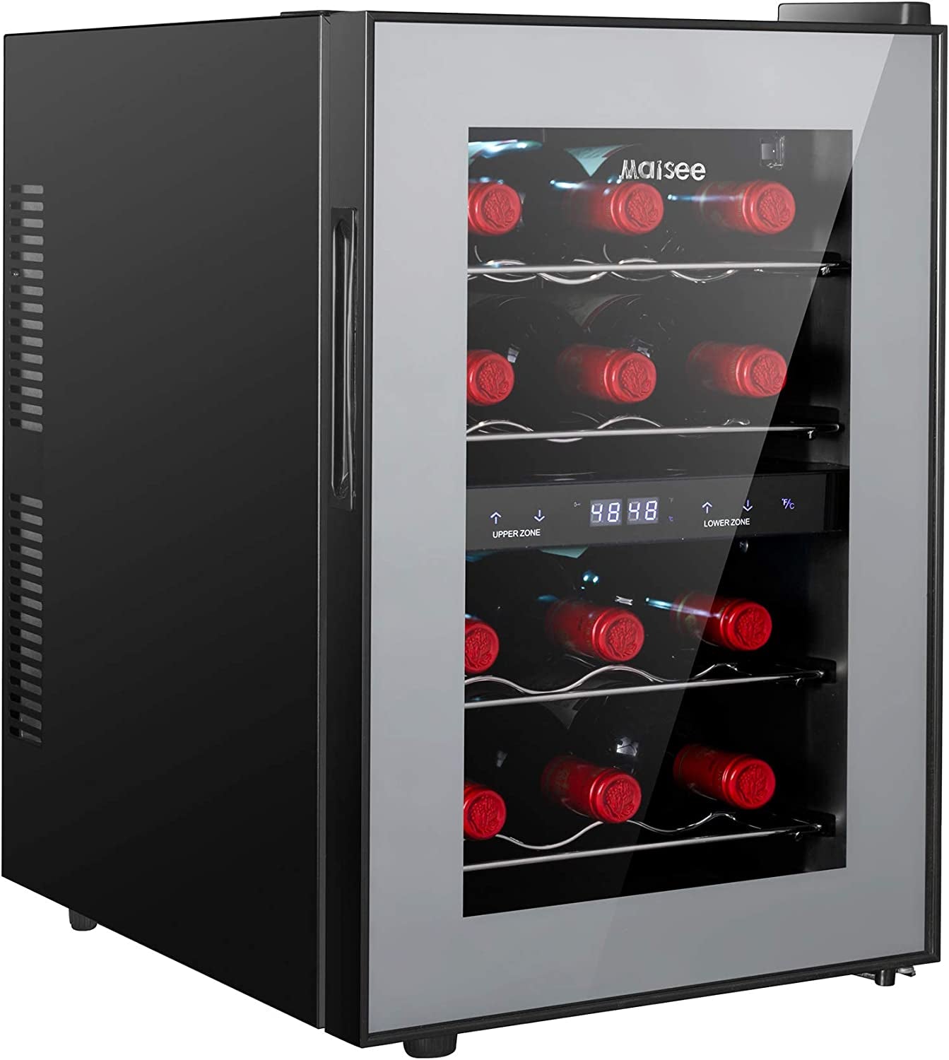Dual Zone Wine Cooler, 12 Bottles Mini Small Wine Cooler Refrigerator Chiller Fridge 45F-65F for Reds Whites Wine Champagne Sparkling in Home Bar Office Kitchen Bedroom Countertop (12 Bottles)