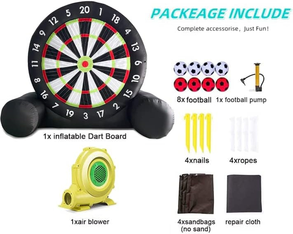 King Inflatable Soccer Darts Board Giant Outdoor Soccer Darts Board with 8Pcs Soccer Ball & 370W Blower for Kick Dartboard Sport Game (10Ft Tall, Black)