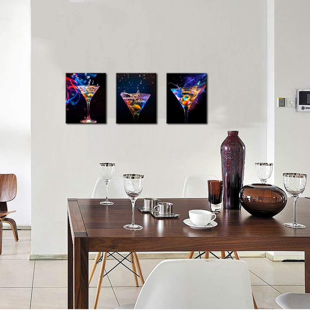 - 3 Piece Wall Art Colorful Sparkling Wine Pictures Painting on Canvas Wine Drinks Art Print for Party Decoration Modern Bar Pub Home Dining Room Wall Decor