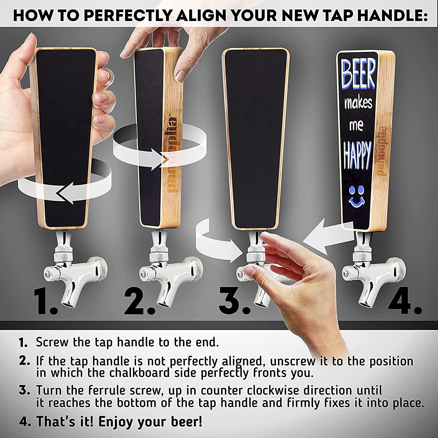 Beer Tap Handle and Two Liquid Chalk Markers Set - Wooden Keg Taps Handles for Standard Faucets and Kegerators with Reusable Chalkboard - Suitable for Home Brew, Bars, Kegs and Draft Beer