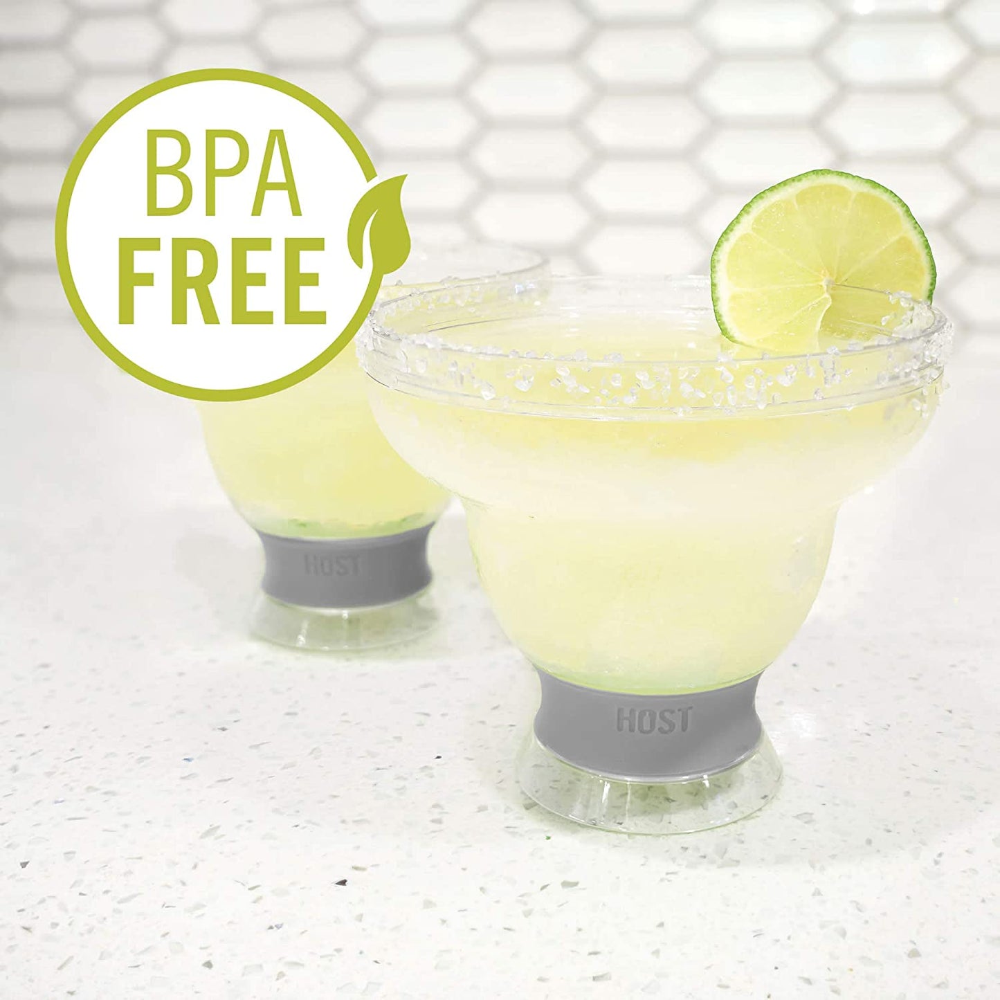 Freeze Stemless Margarita Glasses Double Walled Insulated Gel Chiller Plastic Margarita Glass Cups - Frozen Cocktail Glass Set of 2 12 Oz, Grey