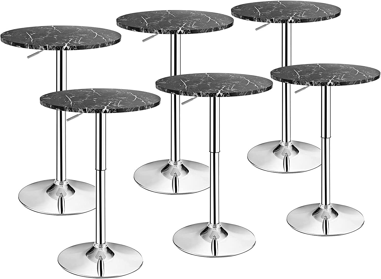 round Pub Table Height Adjustable, 360° Swivel Cocktail Pub Table with Sliver Leg and Base for Home, Office Bar Table (White) (1)