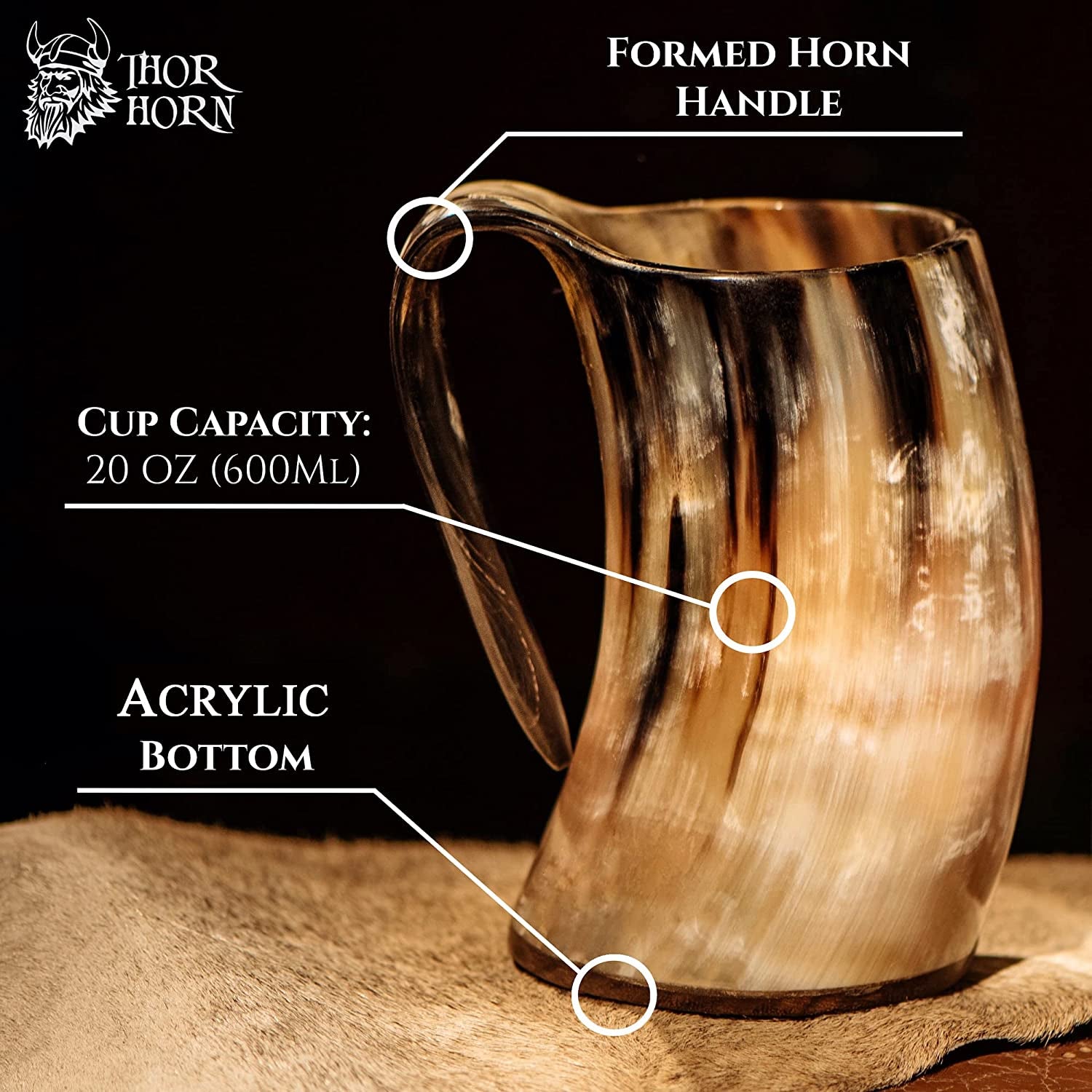 Viking Drinking Horn Mug, 15-20 Oz Natural Ox Horn Cup & Cofee Stein | Cool Unique Beer Gift for Men and Women, Home Decor Accessories | Medieval Shot Glasses for Ale, Mead, Whiskey, Alcohol