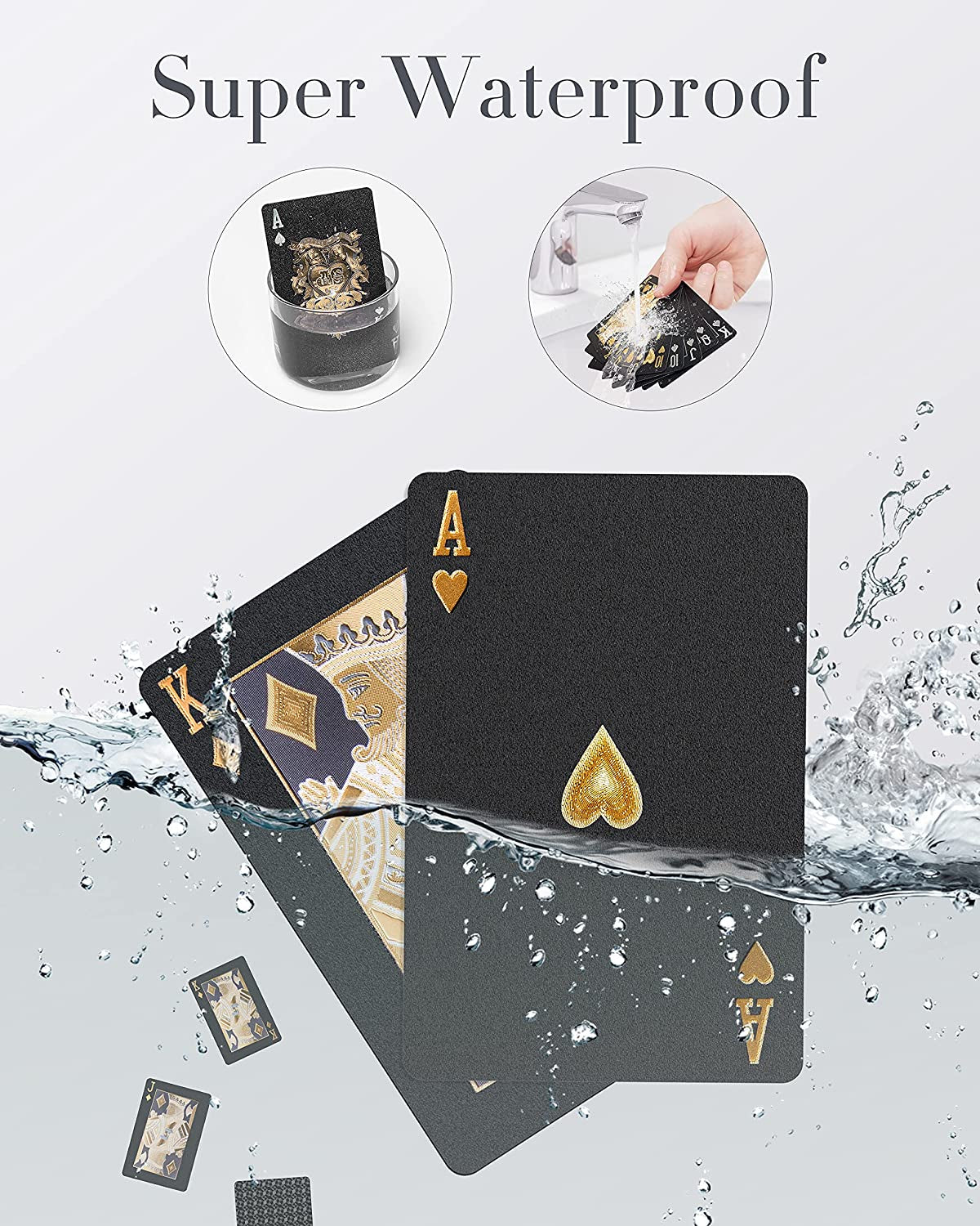 Diamond Waterproof Black Playing Cards, Poker Cards, HD, Deck of Cards (Black)