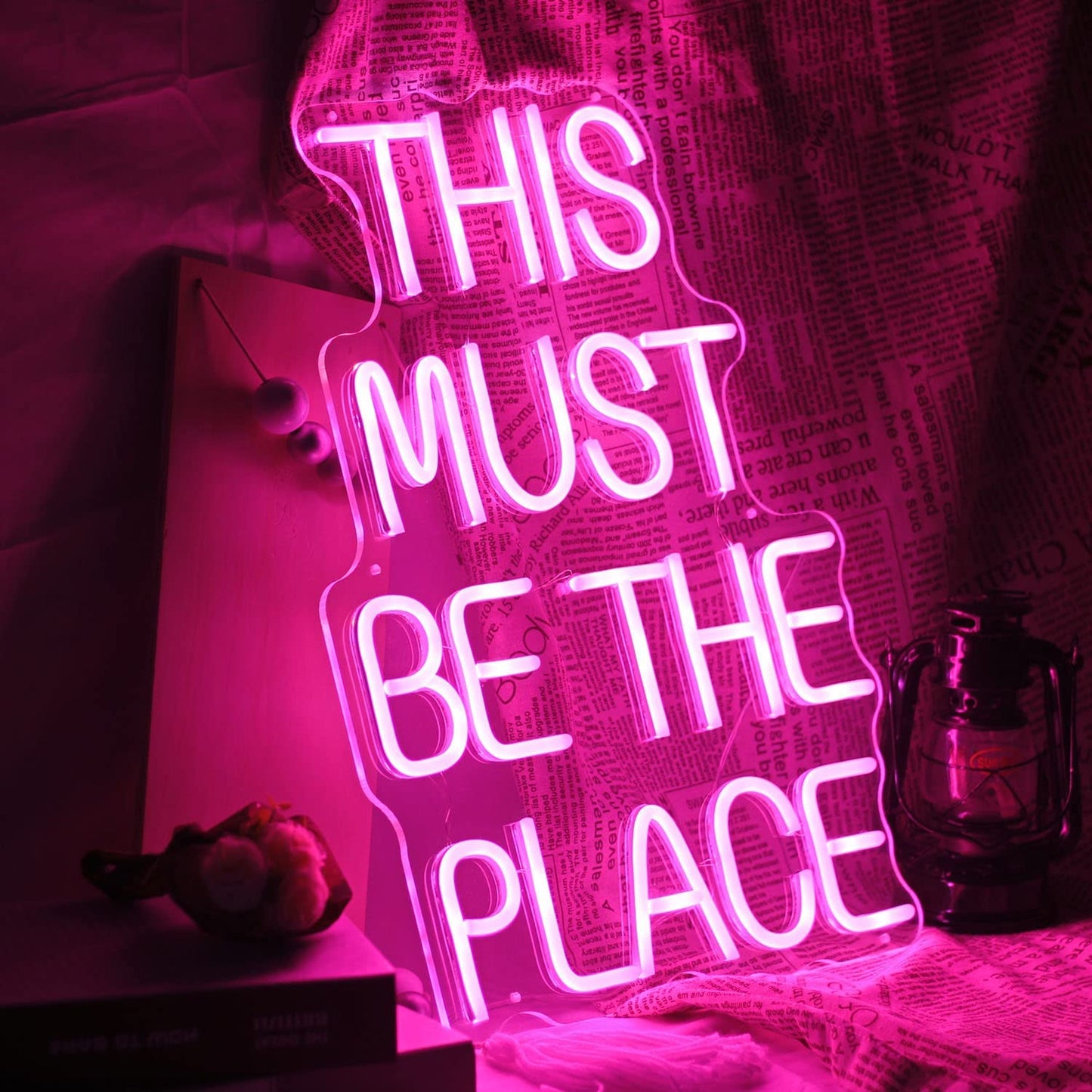 This Must Be the Place Neon Sign Custom Neon Sign Wall Decorations Wedding Neon Sign for Weddings Anniversaries Party Flex Led Neon Light Sign Wedding Decor (Pink)