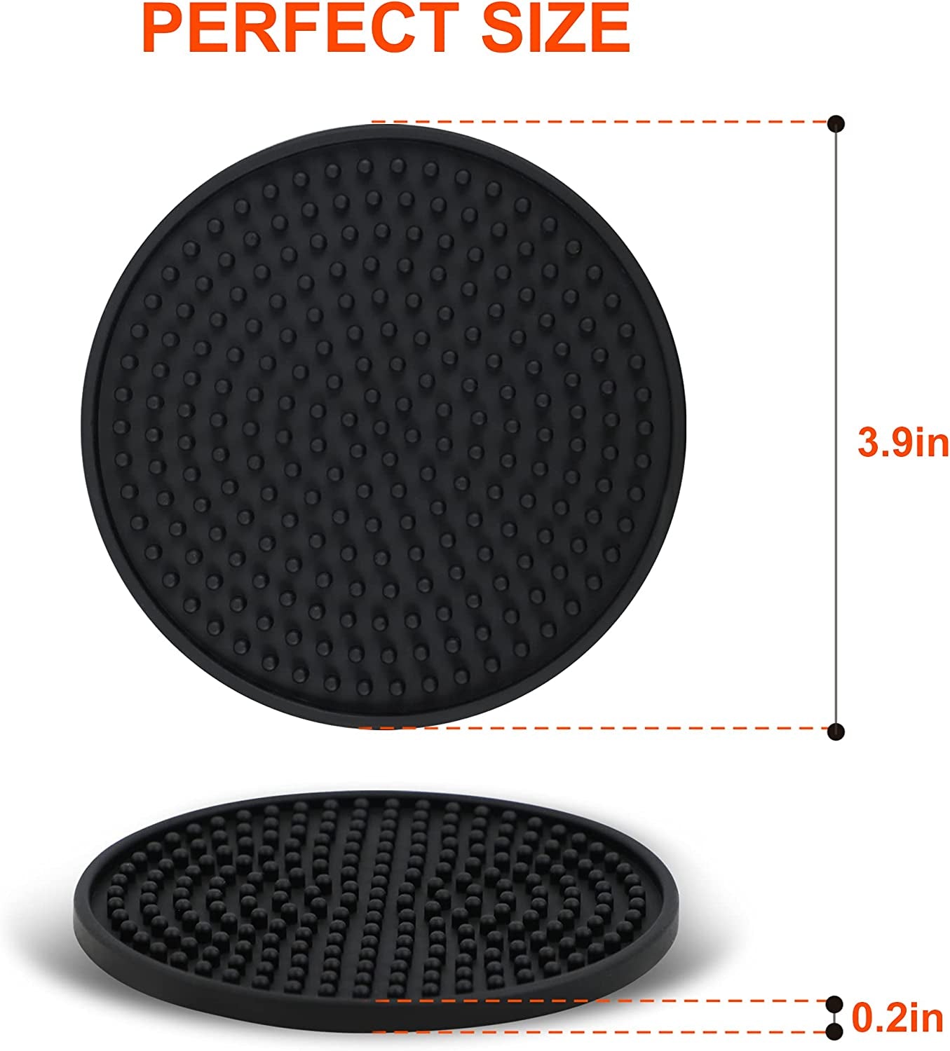 Coasters for Drinks , Perfect Silicone Drink Coasters Set of 8, Non-Stick Black Coasters for Coffee Table, Wooden Table, Heat Resistant Coaster Set with Deep Grooved, Coasters Fit All Cups