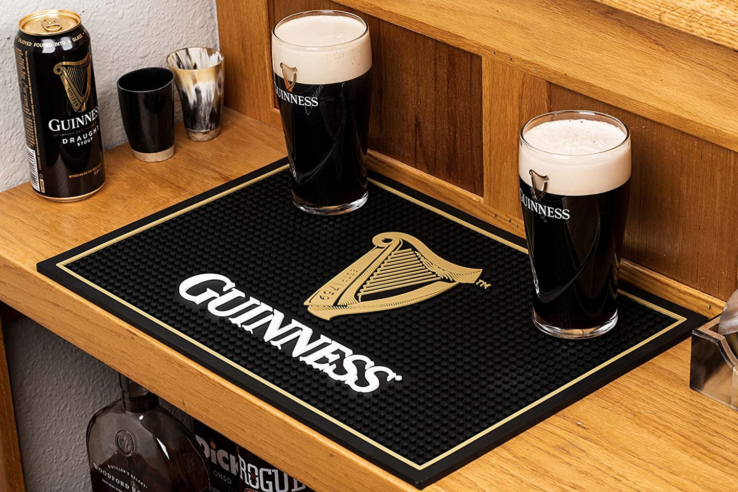 Guinness Bar and Spill Mat for Countertops | Irish Rubber Bar Mat for Drips with Guinness Harp Logo | Professional Bar Service Mat with Guinness Beer, 18 X 12” Compatible