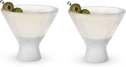 Freeze Insulated Martini Cocktail Glasses, Freezer Gel Chiller Double Wall Stemless Cocktail Glass, Set of 2, Grey