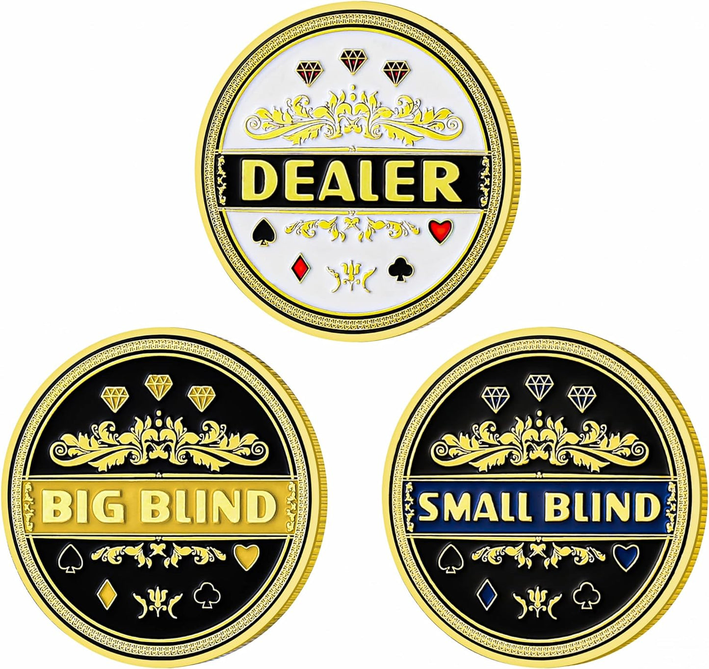 Dealer Button, Small Blind, Big Blind, Poker Guard, Poker Gifts for Men, Poker Accessories, Coin Collectibles, Poker Chips Coin with Plastic Case (Position Marker), 3 Pcs