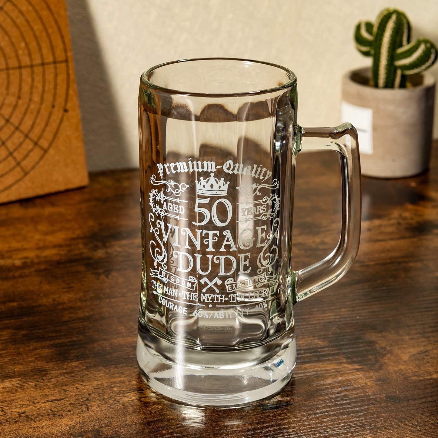 50Th Birthday Vintage Dude Beer Mug for Men 50 Years Old Gift 21 Oz Birthday Beer Glass for Him, Husband, Father, Brother Friends Uncle Coworker, Large Capacity Beer Mug Gift, with Box