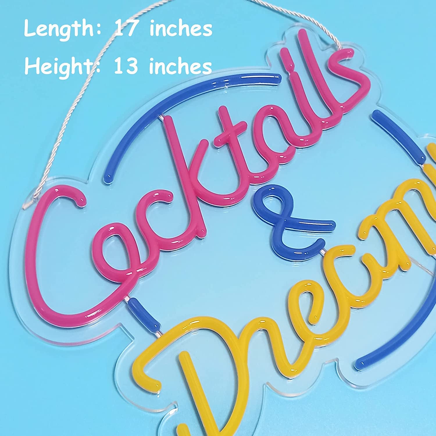 Cocktails Dreams Neon Sign,Innovative Integral Forming Process,With Dimmable Switch for All Holiday Party and Home Decoration,17×13Inch,Colorful