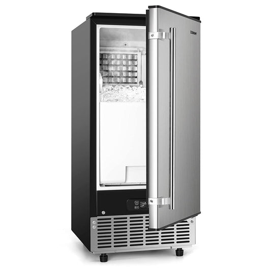 Commercial Ice Maker Machine, 80 Lbs/Day Ice Making Stainless Steel under Counter Ice Maker with 24 Lb Storage, Built-In Freestanding Ice Maker for Commercial and Home Use