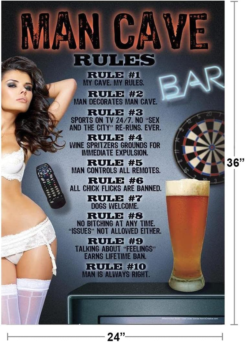 Man Cave My Cave My Rules Funny Hot Girl Bar Cool Wall Decor Art Print Poster 24X36