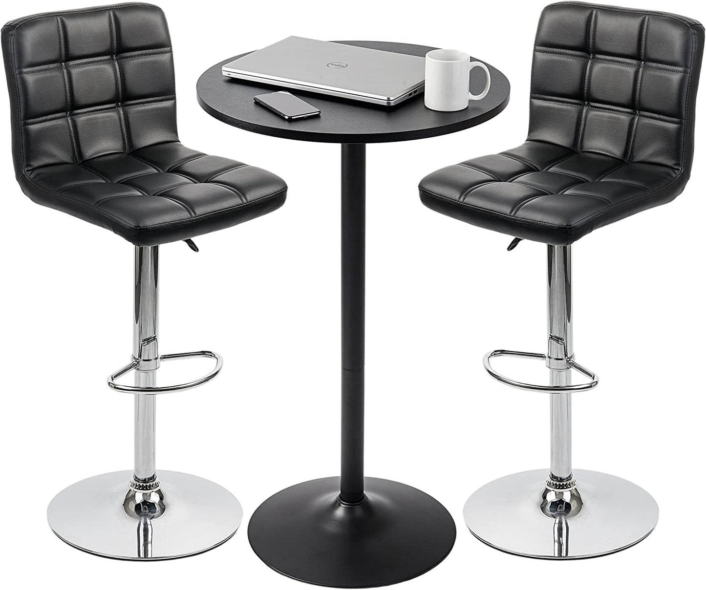 round Cocktail Bistro High Table with Black Top and Base, 1-Pack