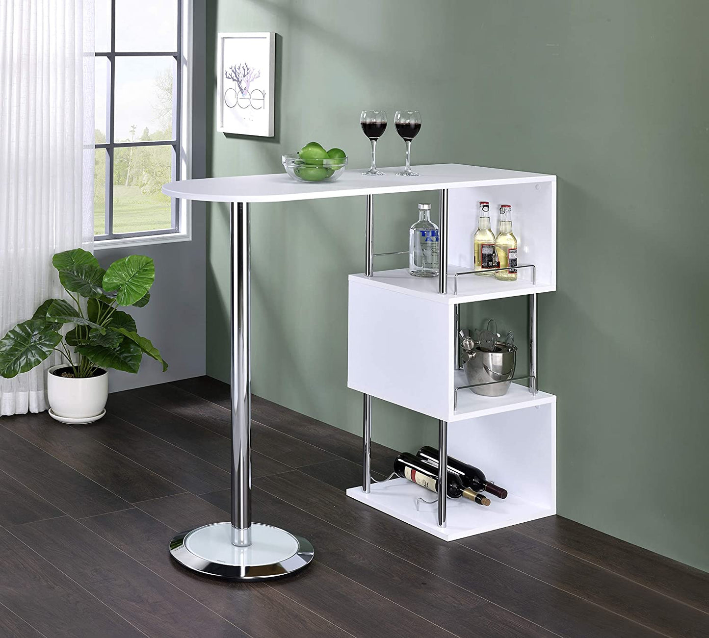 Minorca Modern Wine Bar Table W/Shelves (White)