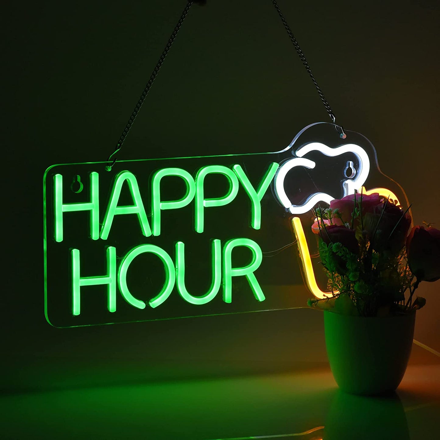 Happy Hour Neon Sign Bar Man Cave Club Bedroom LED Dimmable Neon Lights Signs for Office Hotel Pub Cafe Wedding Birthday Party Man Cave Neon Light Art Wall Lights(17X8Inch)