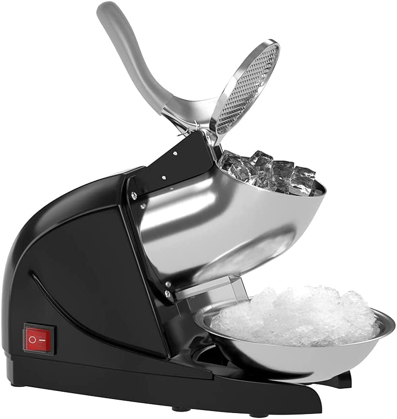 Ice Shaver Prevent Splash Electric Three Blades Snow Cone Maker Stainless Steel Shaved Ice Machine 380W 220Lbs/Hr Home and Commercial Ice Crushers (Black)