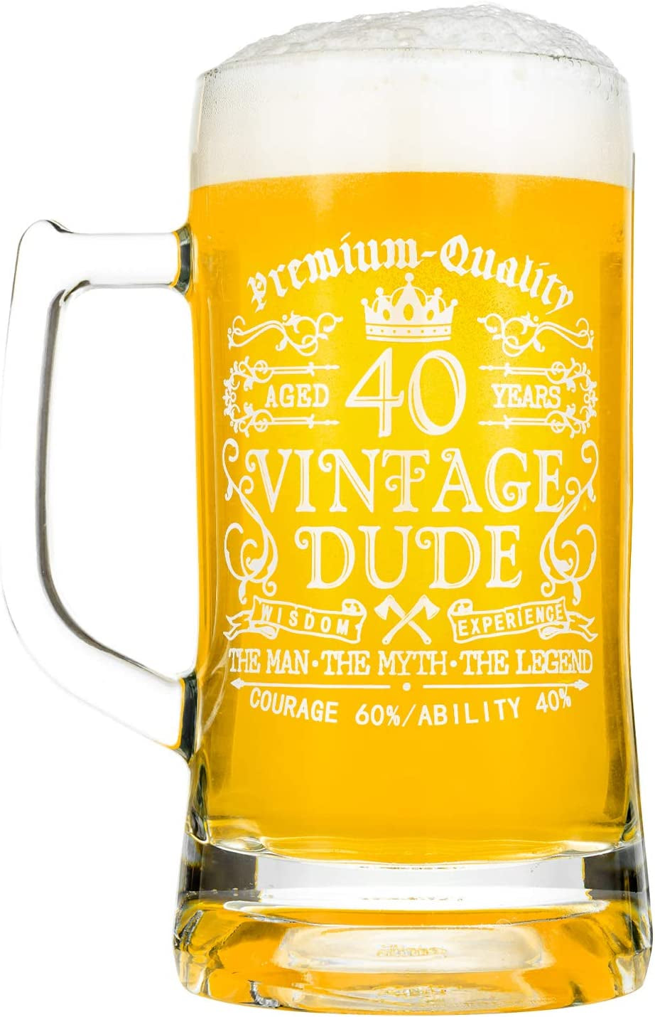 40Th Birthday Vintage Dude Beer Mug for Men 40 Years Old Gift 21 Oz Birthday Beer Glass for Him, Husband, Father, Brother Friends Uncle Coworker, Large Capacity Beer Mug Gift, with Box