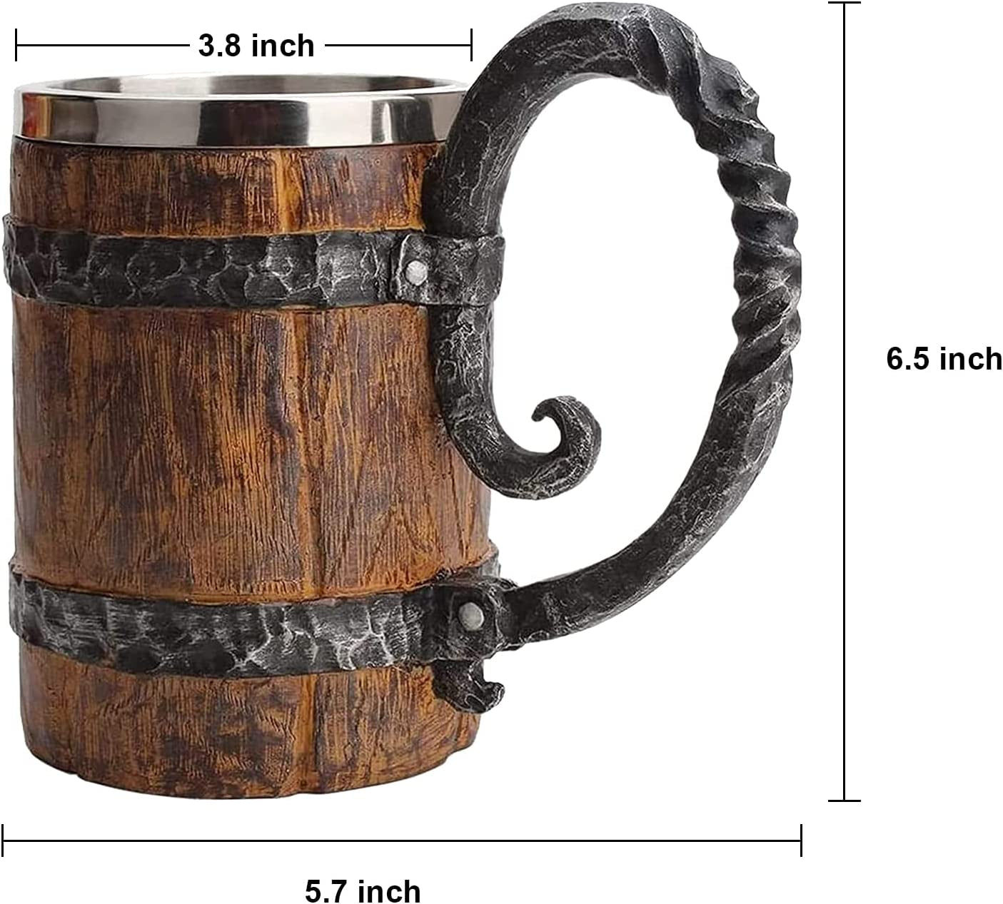 550ML Viking Drinking Cup, Stainless Handmade Wood-Style Beer Mug for Husband Gift, Resin Beer Stein Tankard Coffee Mug Tea Cup, Wooden Gift Antique Men'S Barrel Capacity