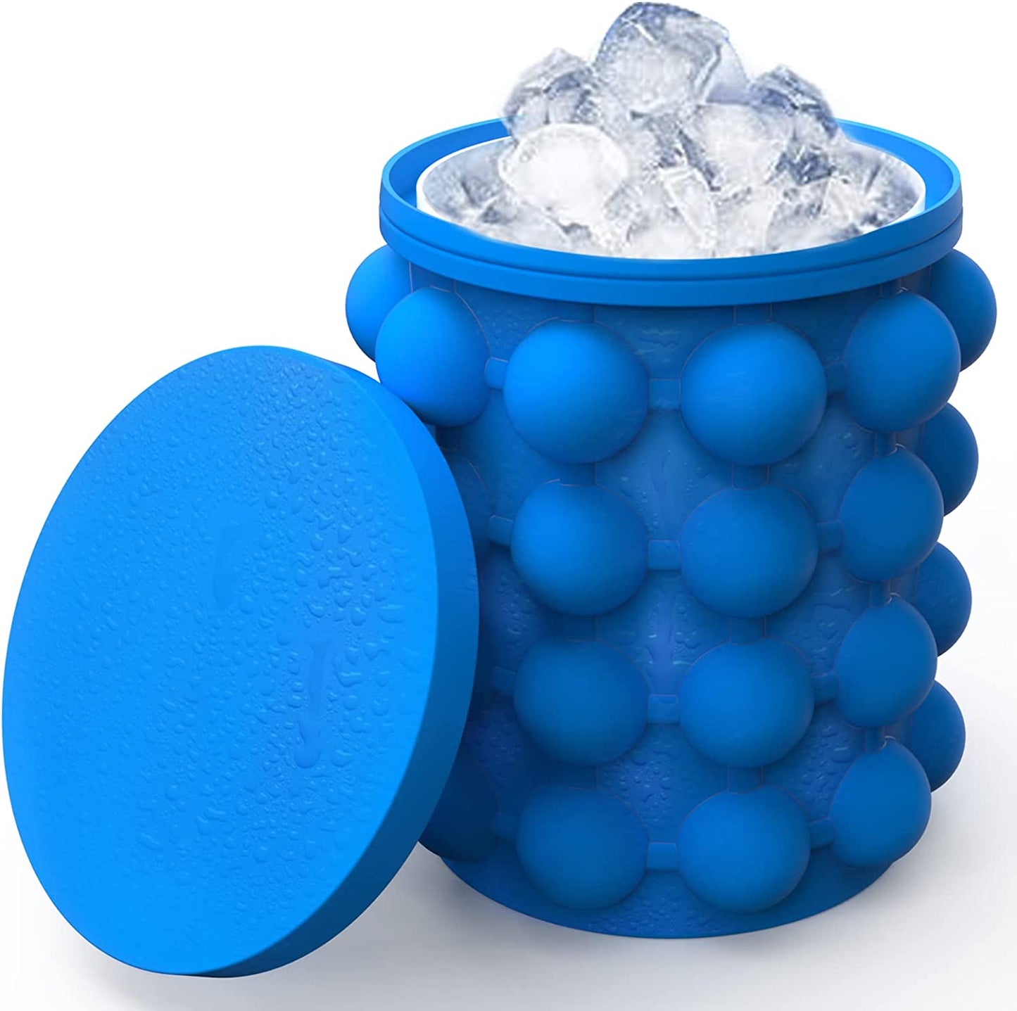 Ice Cube Mold Ice Trays, Large Silicone Ice Bucket, (2 in 1) Ice Cube Maker, Round,Portable (Dark Blue)