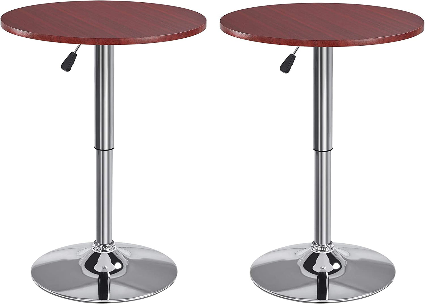 round Pub Bar Table High Top Table Cocktail Table MDF Top with Silver Leg Base 27.4-35.8 Inch Adjustable 88 Lb Capacity, Mahogany Color