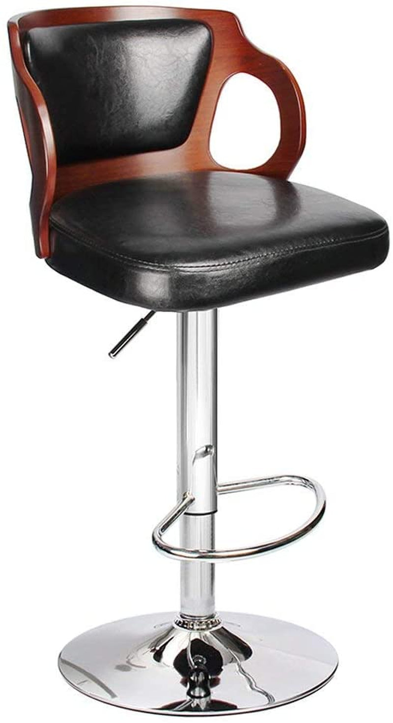 Bar Stools Walnut Bentwood Adjustable Height Leather Modern Barstools with Back Vinyl Seat Extremely Comfy Bar Stool 1 Piece (Black)