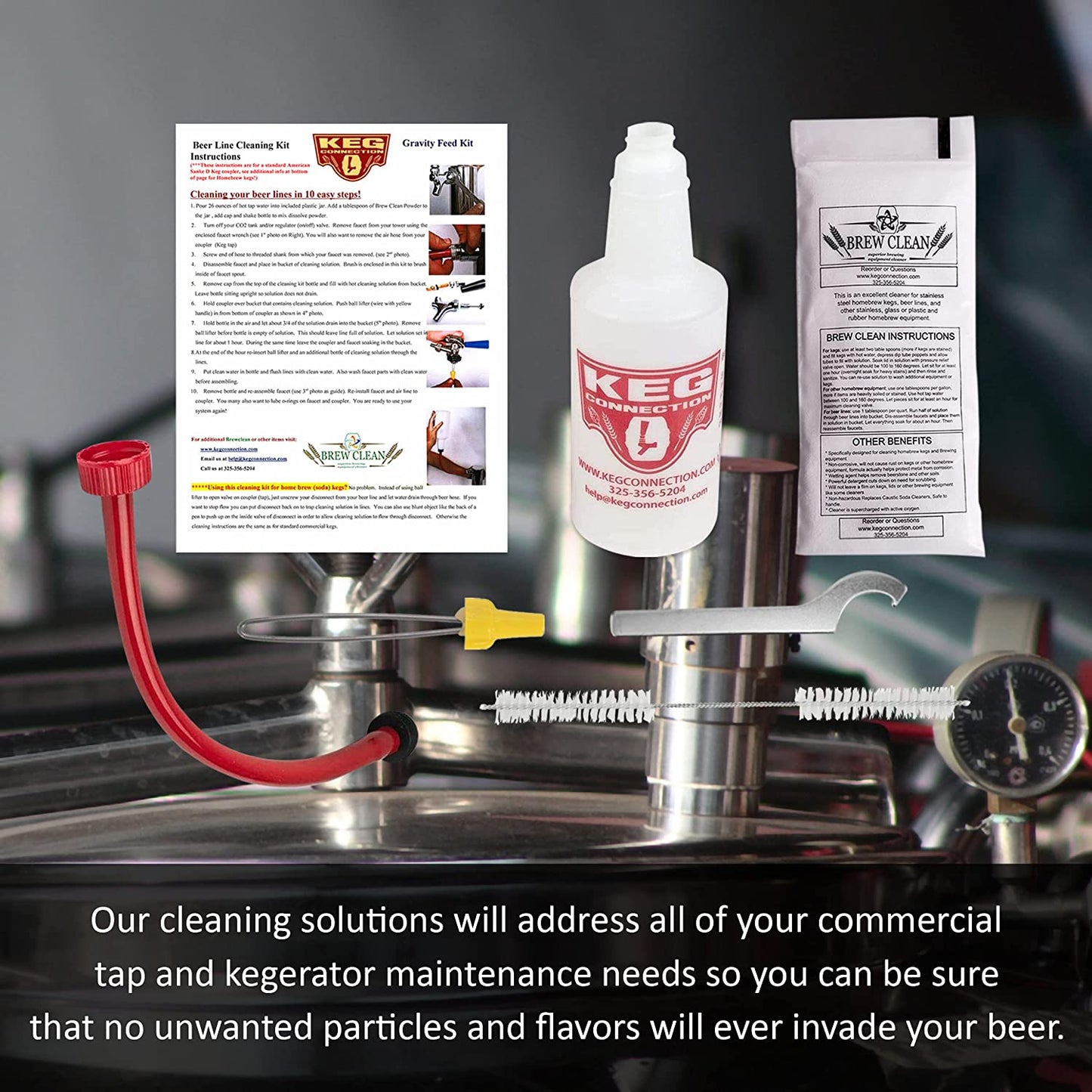 Kegerator Beer Line Cleaning Kit - Easy and Safe to Use Keg Cleaner - with Brew Clean Solution and More