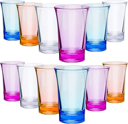 12 Pieces Shots Acrylic Cups Colorful Shot Glasses 1.2-Ounce Heavy Base Shot Glasses for Spirits and Liquors, Compatible with 6 Shot Glass Dispenser and Holder (Blue, Purple, Yellow, Transparent)
