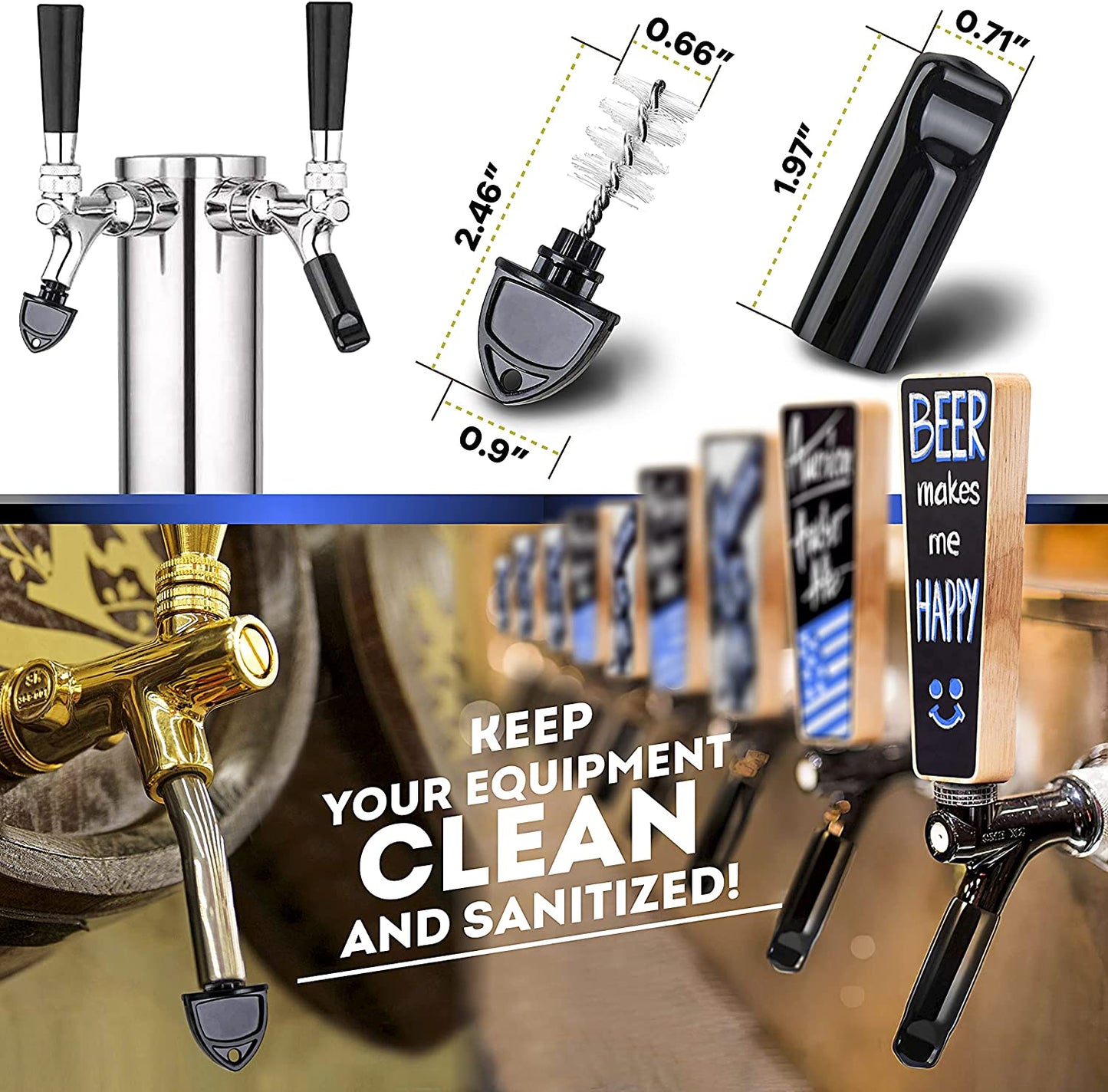 Beer Tap Handle and Two Liquid Chalk Markers Set - Wooden Keg Taps Handles for Standard Faucets and Kegerators with Reusable Chalkboard - Suitable for Home Brew, Bars, Kegs and Draft Beer
