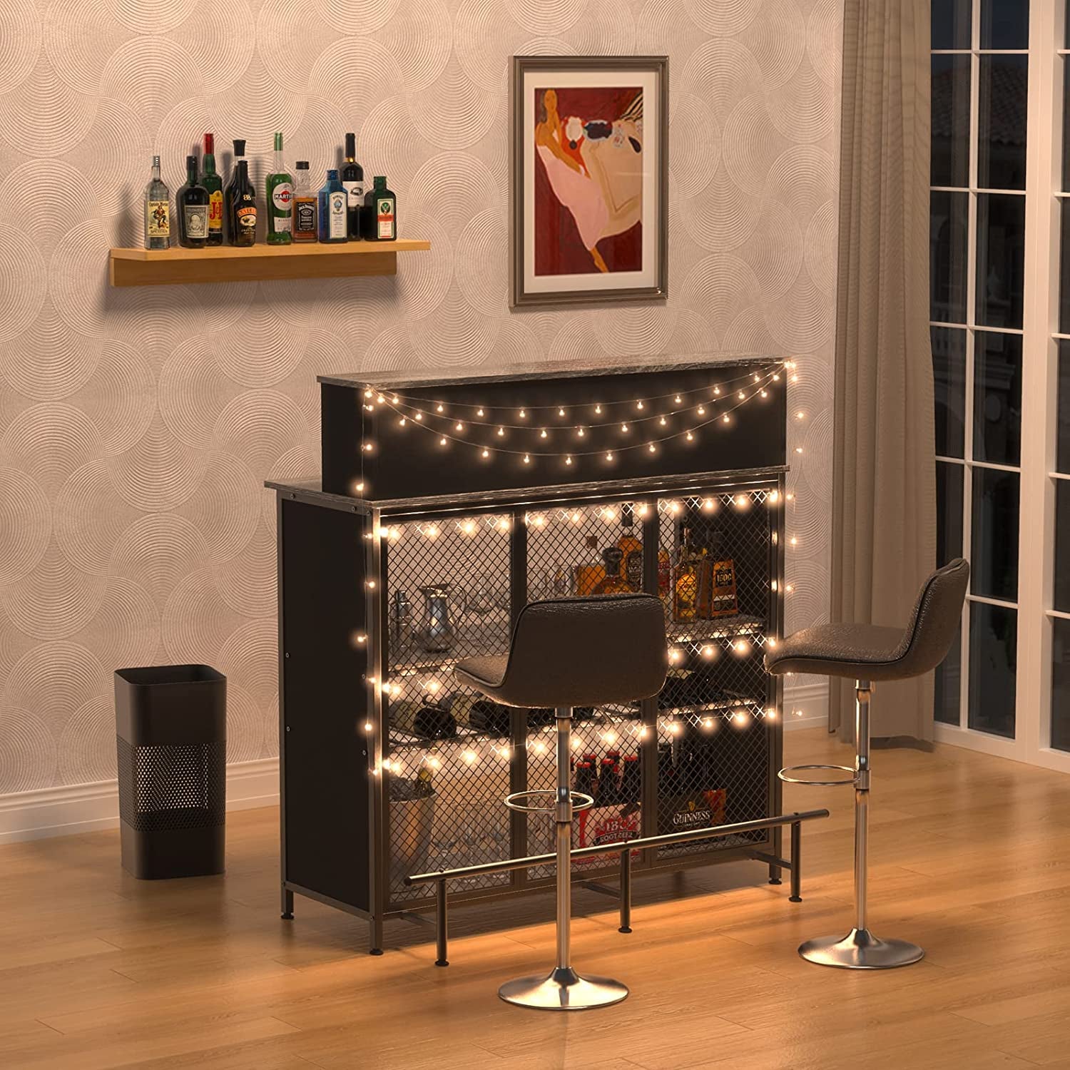 GDLF Home Bar Unit Mini Bar Liquor Bar Table with Storage and Footrest for Home Kitchen Pub (Grey)