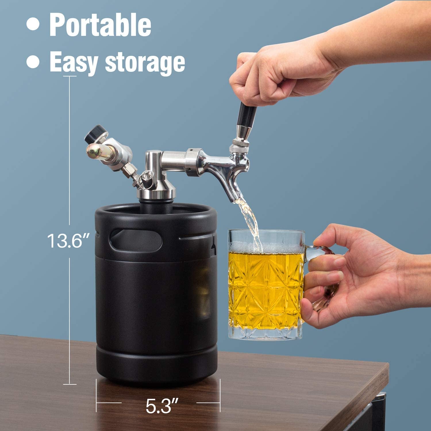 64Oz Growler Tap System, Pressurized Stainless Steel Mini Keg with Cooler Jacket, Portable Home Dispenser System to Keep Fresh and Carbonation for Draft, Homebrew and Craft Beer (Matte Black)