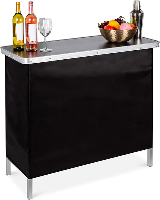 Portable Pop-Up Bar Table for Indoor, Outdoor, Party, Picnic, Tailgate, Entertaining W/Carrying Case, Storage Shelf, Removable Skirt