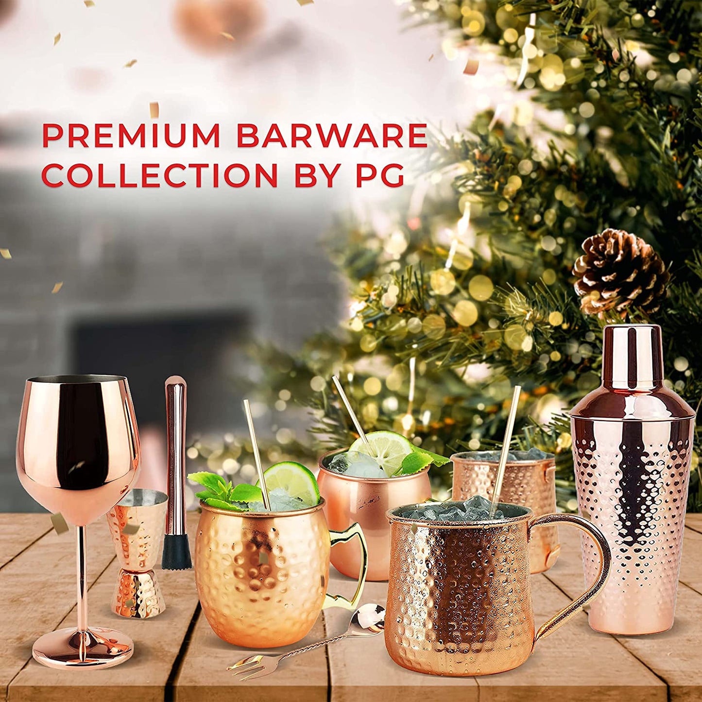 Moscow Mule Mugs | Large Size 19 Ounces | Set of 4 Hammered Cups | Stainless Steel Lining | Pure Copper Plating | Gold Brass Handles | 3.7 Inches Diameter X 4 Inches Tall
