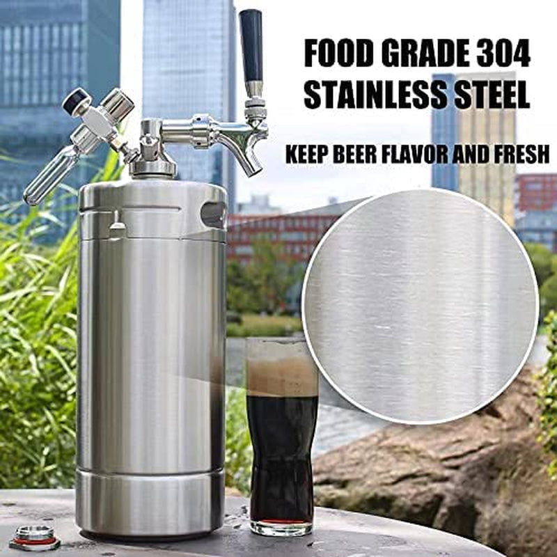128OZ Mini Keg Growler, Pressurized Home Dispenser System with Self-Closing Design Faucet Keeps Carbonation and Fresh for Homebrew, Craft and Draft Beer