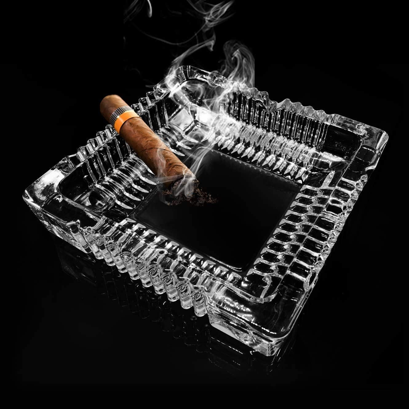 Ashtray , Large Glass Ashtray for Cigarette Cigar , Clear Crystal Ash Trays Outdoor Glass Spuare Ashtrays (7X7Inch)