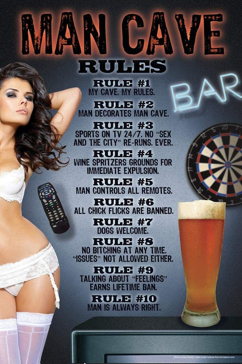 Man Cave My Cave My Rules Funny Hot Girl Bar Cool Wall Decor Art Print Poster 24X36