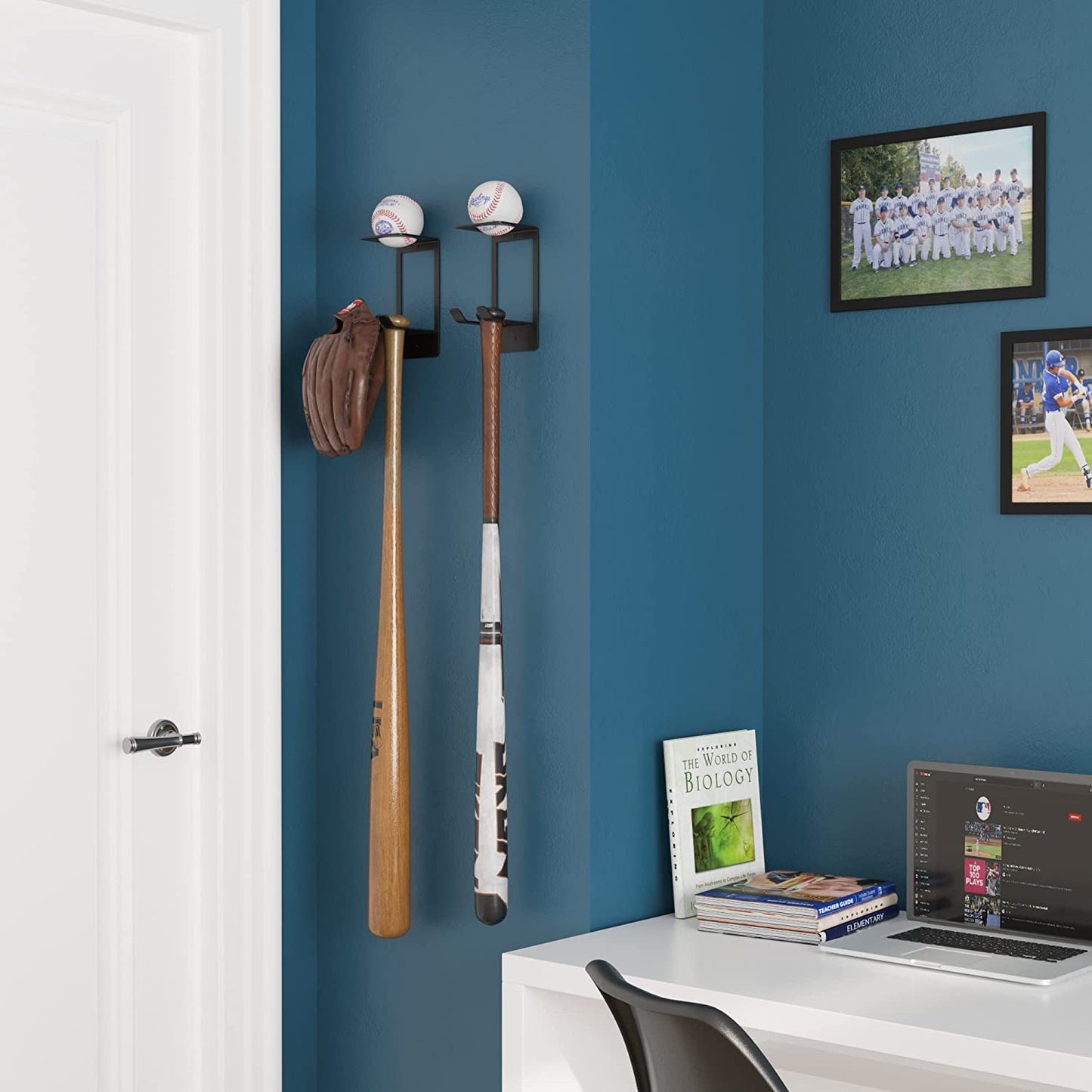 Baspo Baseball Bat & Baseball Holder Wall Storage Rack for Man Cave Decor and Kids Room Decor Set of 2