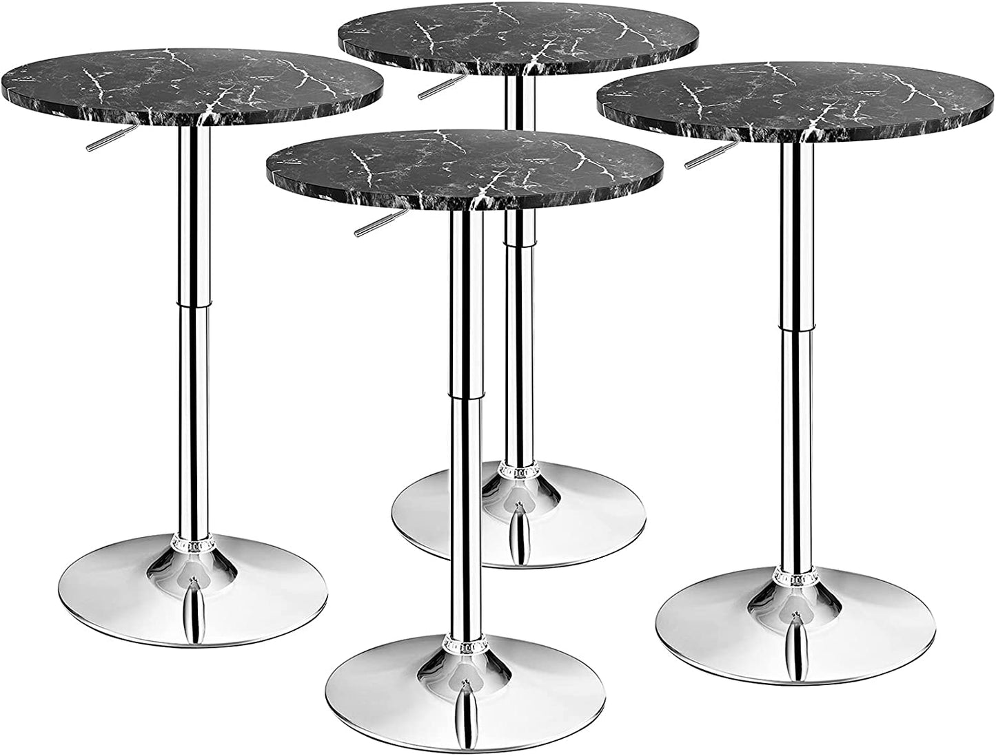 round Pub Table Height Adjustable, 360° Swivel Cocktail Pub Table with Sliver Leg and Base for Home, Office Bar Table (White) (1)