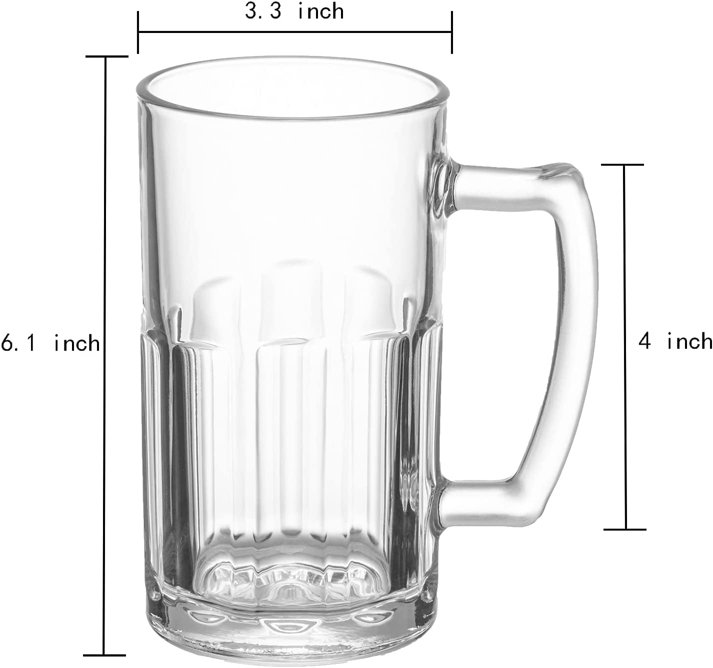 6 Pack Heavy Beer Mugs, Large Beer Glasses with Handle, 20 Ounce Glass Steins, Classic Beer Mug Glasses Set