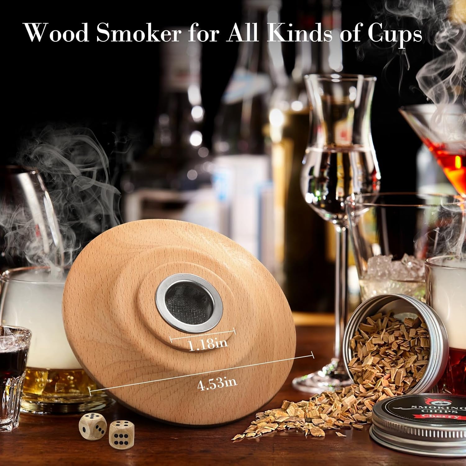 Cocktail Smoker Kit with Torch - 8 Flavors Wood Chips - Old Fashioned Cocktail Kit, Whiskey Smoker Kit, Drink Smoker, Whiskey, Birthday Bourbon Gifts for Men, Dad, Husband (Without Butane)