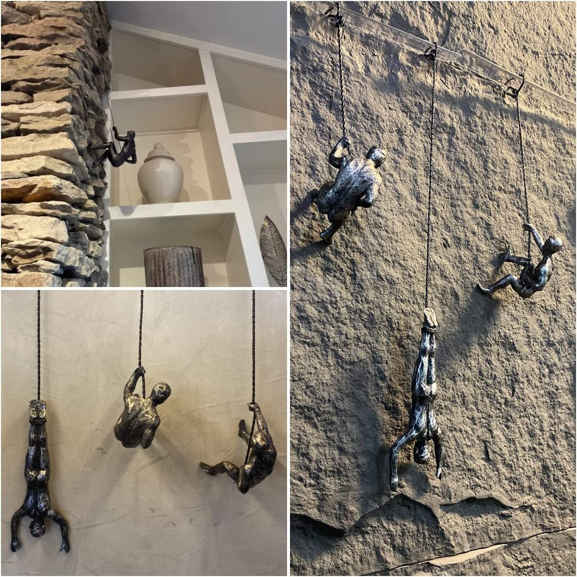 Set of 3 Climbing Men 7.8" down Climbing Man Wall Art Decor Rock Climbing Gifts Modern 3D for Men'S Unique Sports & Outdoors Sculpture for Bedroom Home Office Company- and 4.5” Left/Right