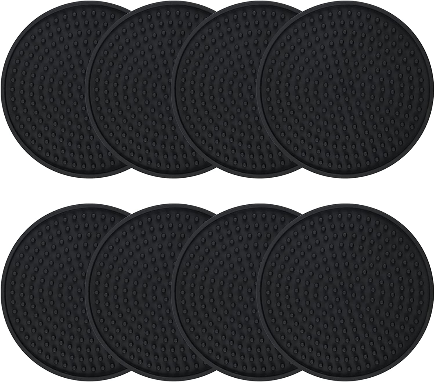 Coasters for Drinks , Perfect Silicone Drink Coasters Set of 8, Non-Stick Black Coasters for Coffee Table, Wooden Table, Heat Resistant Coaster Set with Deep Grooved, Coasters Fit All Cups