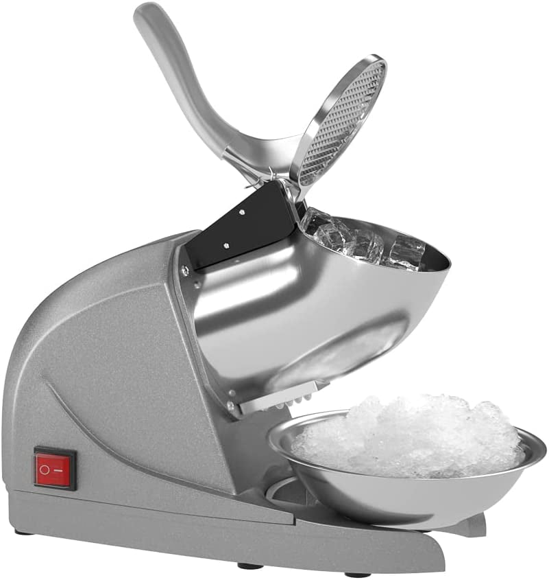 Ice Shaver Prevent Splash Electric Three Blades Snow Cone Maker Stainless Steel Shaved Ice Machine 286Lbs/Hr Home and Commercial Ice Crushers (Silver)