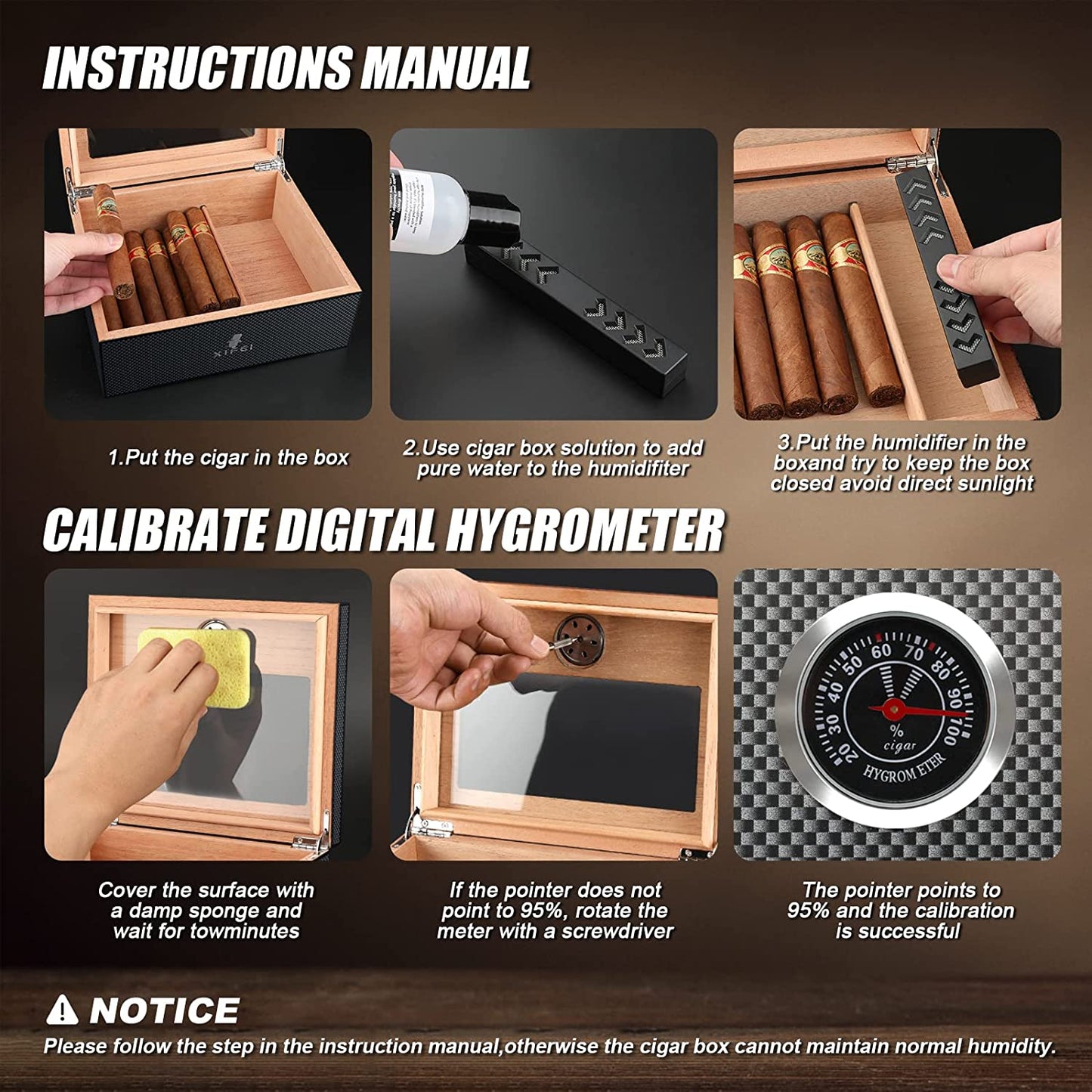 Cigar Humidor, Glass Top Carbon Fiber Texture Top Inlay Hygrometer,Including Cigar Humidifier, Acrylic Cigar Stand,Cigar Ashtray and Humidor Solution, Holds 25-60 Cigars (9IN*7.5 * 2.8)