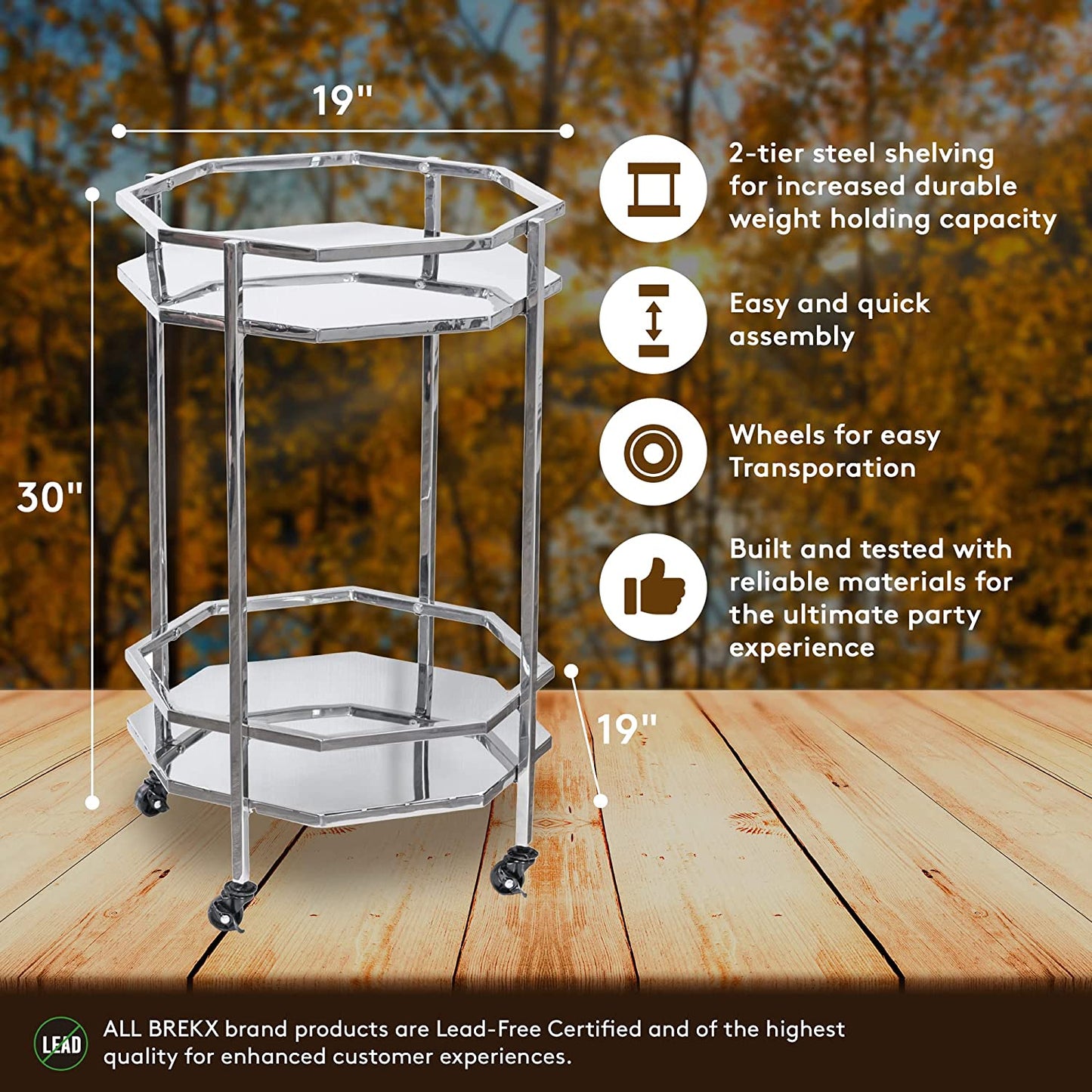 Metal Bar Cart plus Insulated Ice Bucket Combo Set, Double-Walled Insulated Anchored Bolt Drink Tub & Drink Bucket with Double Hinged Handles, Metal Beverage Tub with Stand & Wheels, Silver