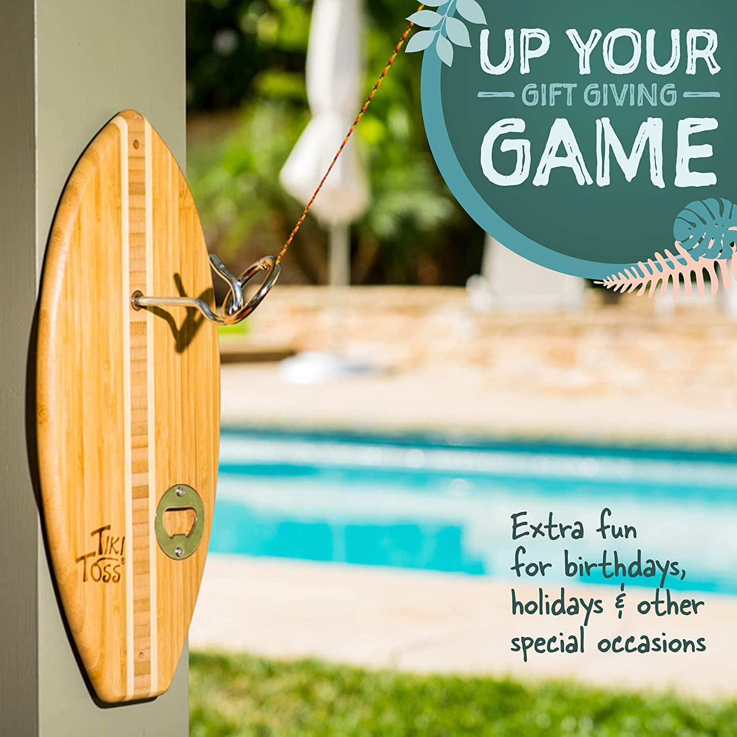 Ring Toss Game for Adults - 13 Inch Surfboard Edition - Hook and Ring Game for Outdoor & Indoor Use, Gifts for Dad, Husband & College Students