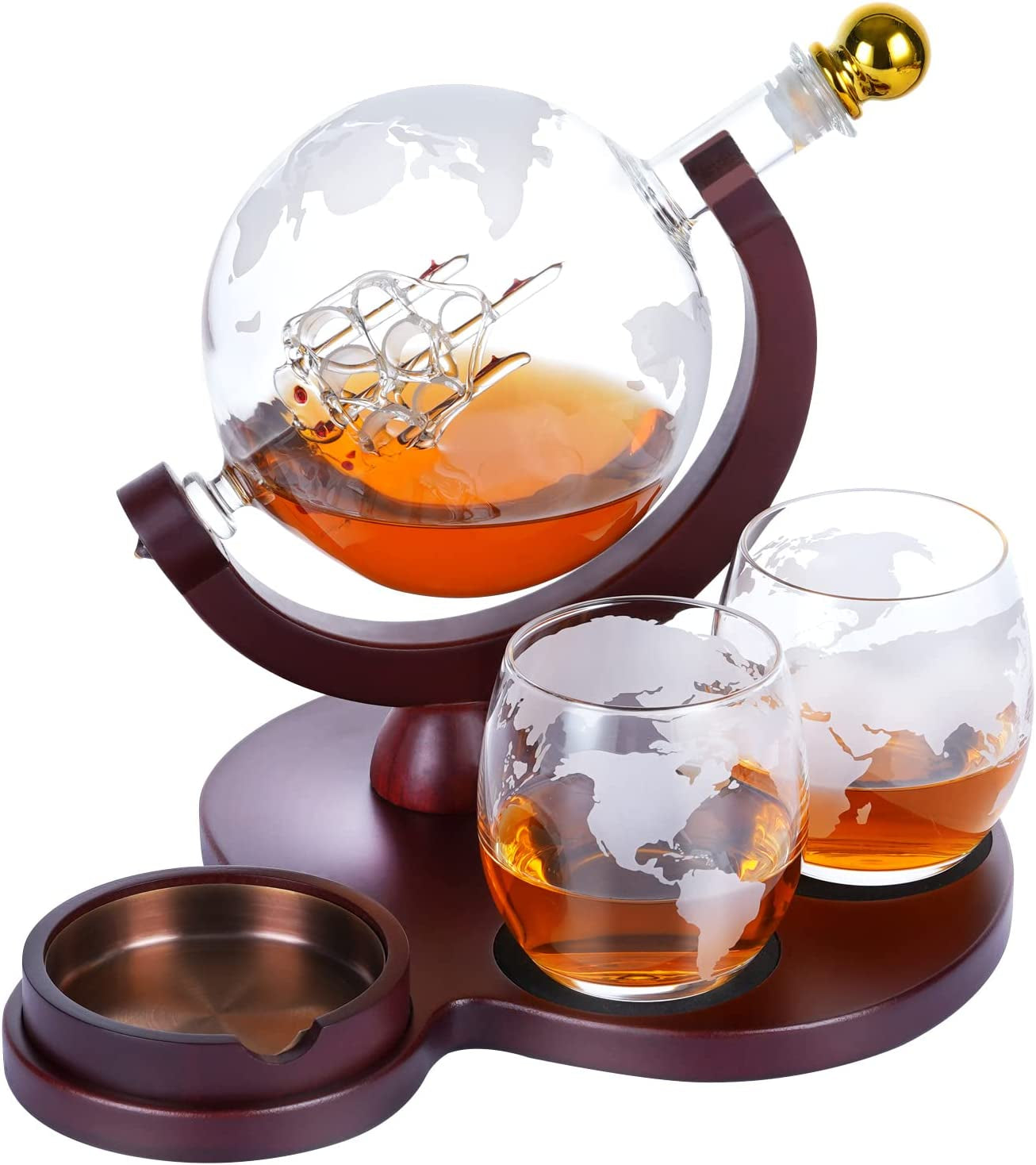 Gifts for Men Dad, Unique Valentines Day Anniversary Birthday Gift for Him Husband Boyfriend Groomsmen, Globe Decanter Set with 2 Glasses, Wedding Bourbon Liquor Scotch Cool Stuff Presents for Her